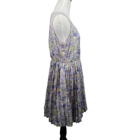 LC Lauren Conrad pleated floral tank dress women's 12 lavender lined pull-on - Picture 5 of 16